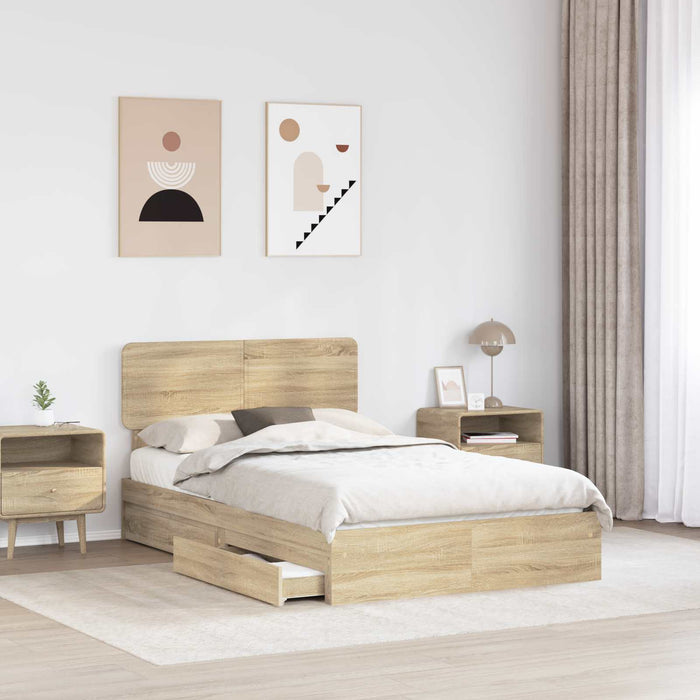 Pat cu storage Stejar Sonoma 135 x 190 cm Lemn compozit - WALTI WALTI