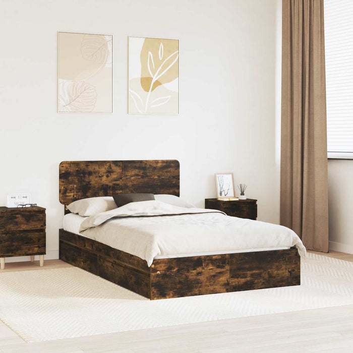 Pat cu storage Stejar fumuriu 135 x 190 cm Lemn compozit - WALTI WALTI