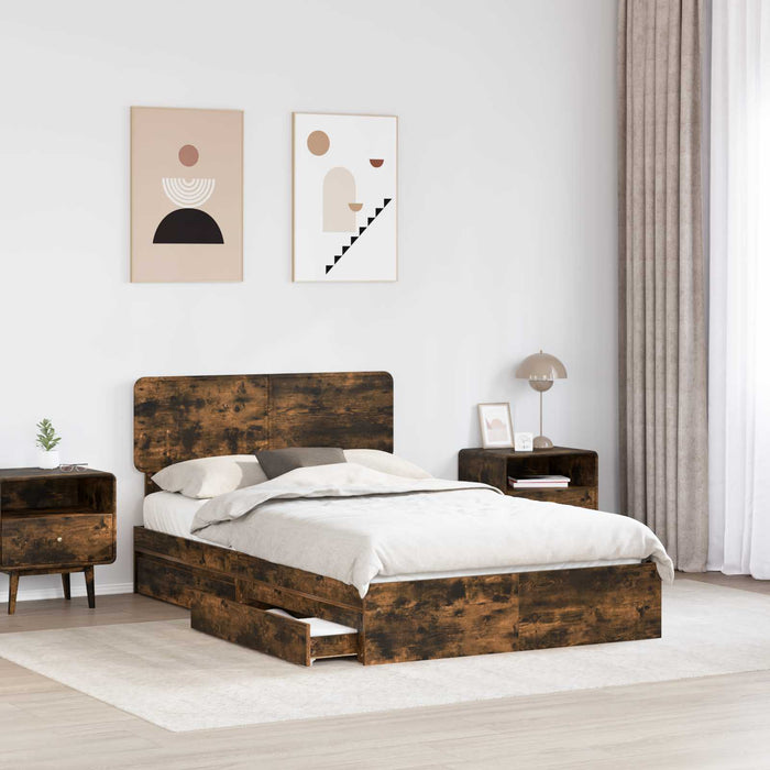 Pat cu storage Stejar fumuriu 135 x 190 cm Lemn compozit - WALTI WALTI