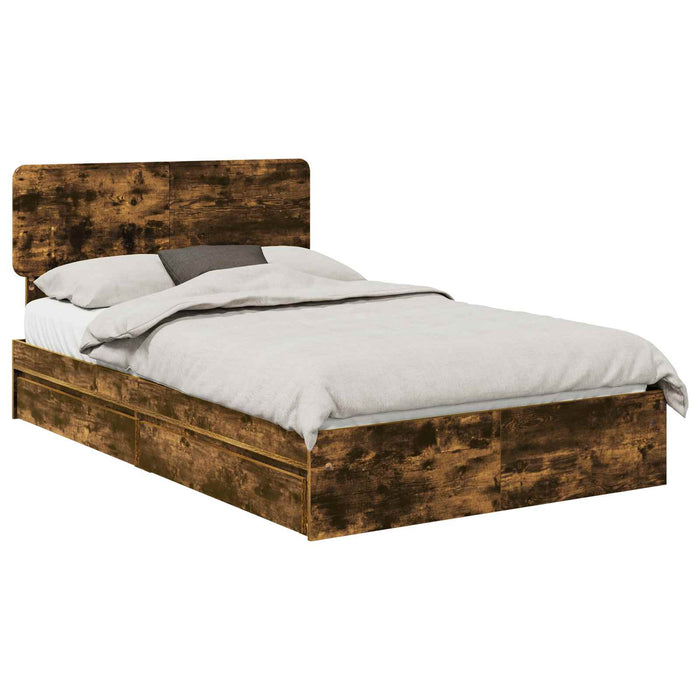 Pat cu storage Stejar fumuriu 135 x 190 cm Lemn compozit - WALTI WALTI