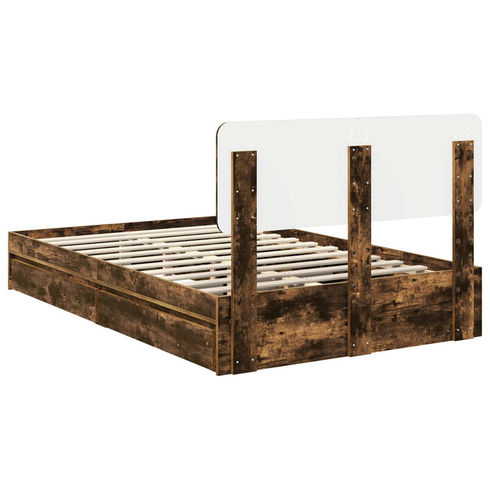 Pat cu storage Stejar fumuriu 135 x 190 cm Lemn compozit - WALTI WALTI
