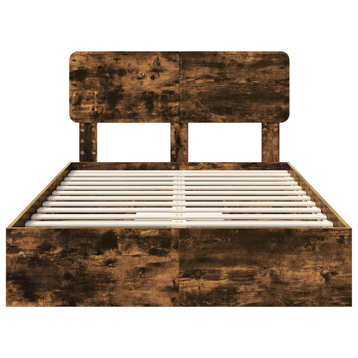 Pat cu storage Stejar fumuriu 135 x 190 cm Lemn compozit - WALTI WALTI