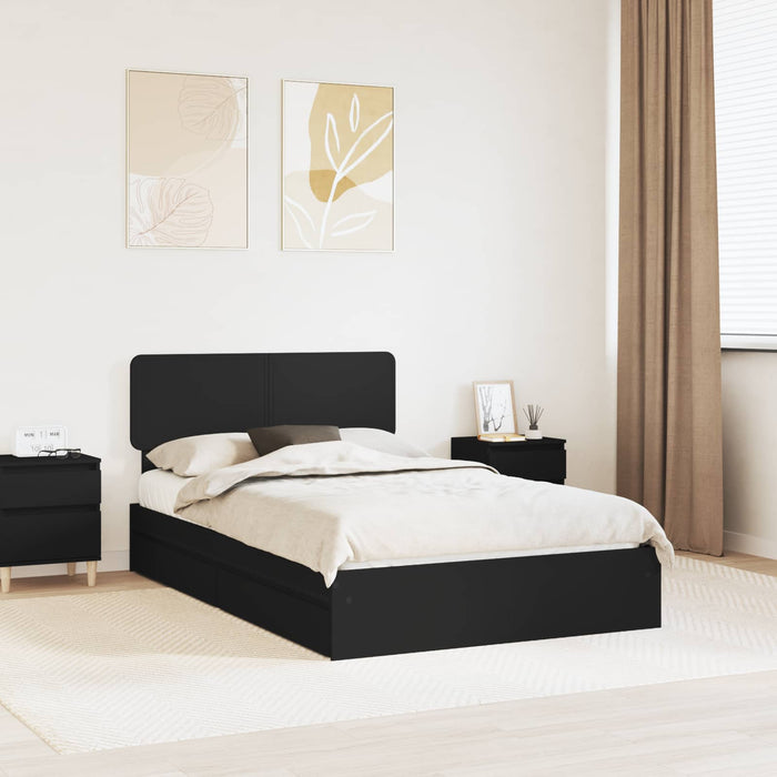 Pat cu storage cu sertar Negru 120 x 190 cm Lemn prelucrat WALTI