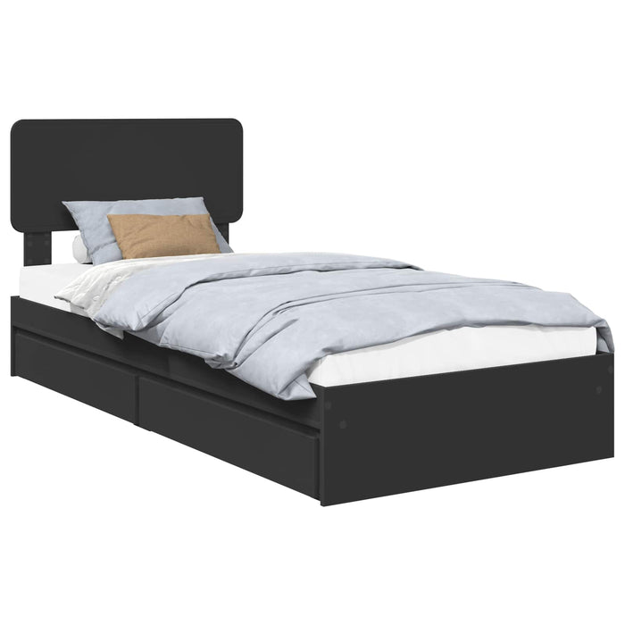 Pat cu storage cu headboard Negru 90 x 190 cm Lemn compozit - WALTI WALTI