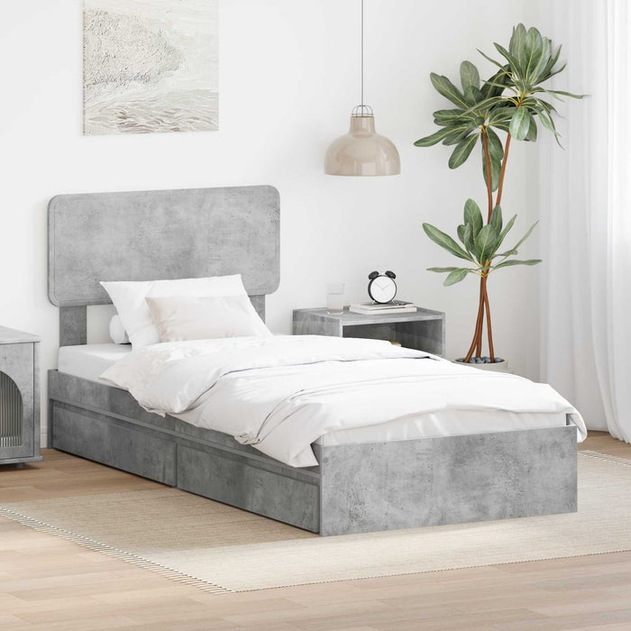 Pat cu storage Gri din beton 90 x 190 cm Lemn compozit - WALTI WALTI