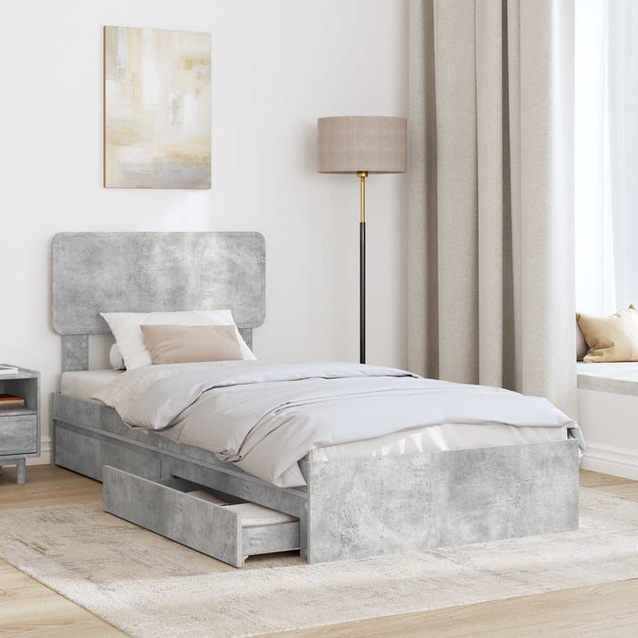 Pat cu storage Gri din beton 90 x 190 cm Lemn compozit - WALTI WALTI