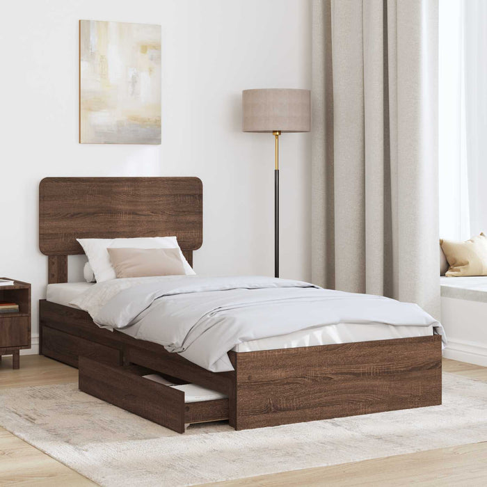 Pat cu storage Stejar închis 90 x 190 cm Lemn prelucrat WALTI