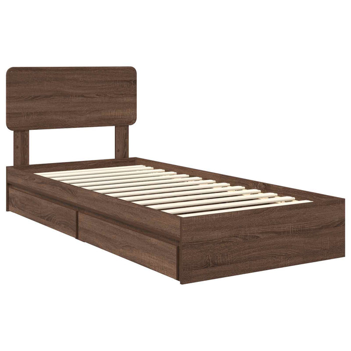 Pat cu storage Stejar închis 90 x 190 cm Lemn prelucrat WALTI