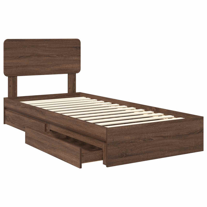 Pat cu storage Stejar închis 90 x 190 cm Lemn prelucrat WALTI