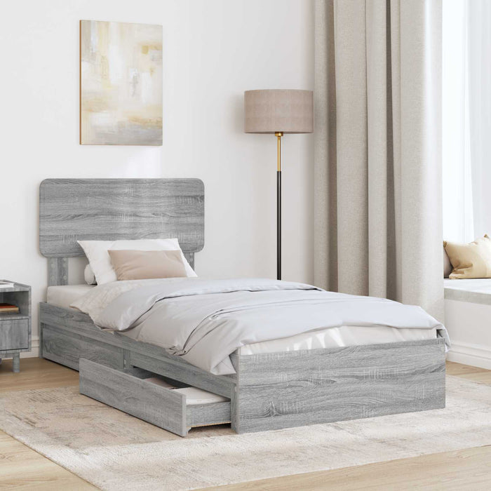 Pat cu storage cu sertar Gri Sonoma 75 x 190 cm Lemn compozit - WALTI WALTI