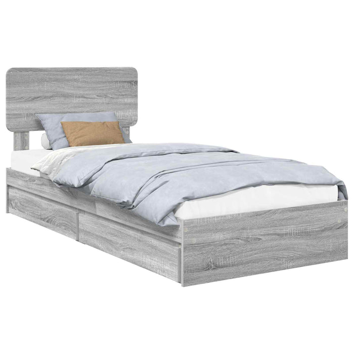 Pat cu storage cu sertar Gri Sonoma 75 x 190 cm Lemn compozit - WALTI WALTI