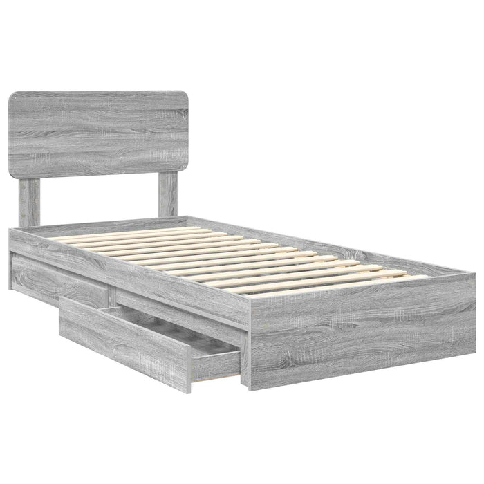 Pat cu storage cu sertar Gri Sonoma 75 x 190 cm Lemn compozit - WALTI WALTI