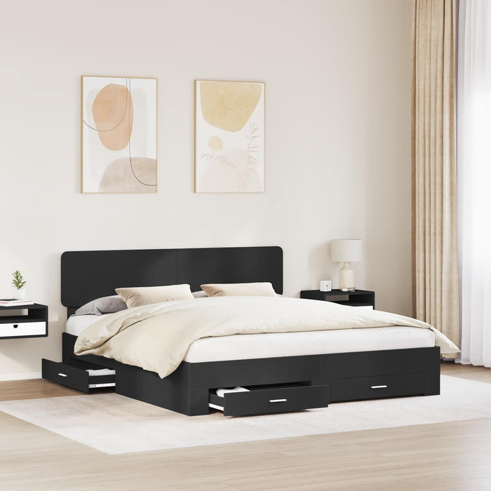Cadru de pat cu sertar Negru 200 x 200 cm Lemn prelucrat WALTI
