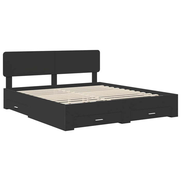 Cadru de pat cu sertar Negru 200 x 200 cm Lemn prelucrat WALTI