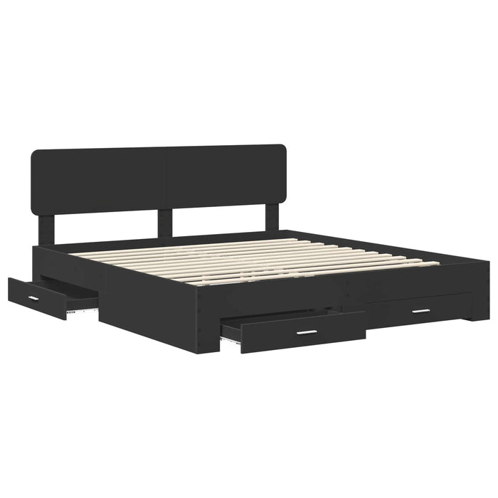 Cadru de pat cu sertar Negru 200 x 200 cm Lemn prelucrat WALTI