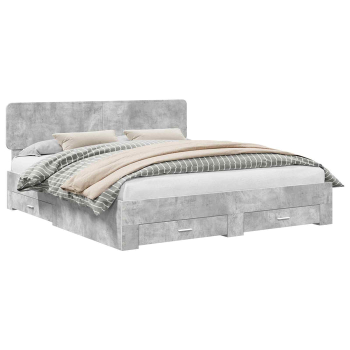 Cadru de pat cu sertar Gri din beton 200 x 200 cm Lemn compozit - WALTI WALTI
