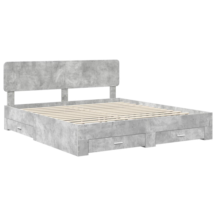 Cadru de pat cu sertar Gri din beton 200 x 200 cm Lemn compozit - WALTI WALTI