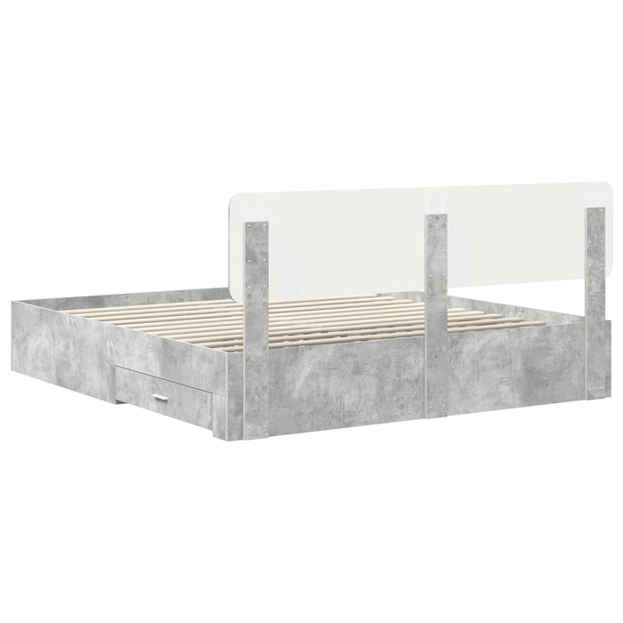 Cadru de pat cu sertar Gri din beton 200 x 200 cm Lemn compozit - WALTI WALTI