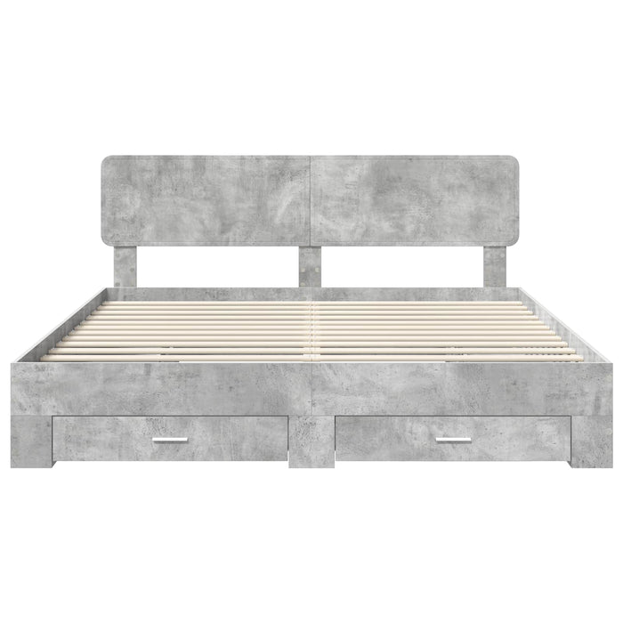 Cadru de pat cu sertar Gri din beton 200 x 200 cm Lemn compozit - WALTI WALTI