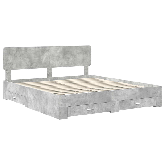 Cadru de pat cu sertar Gri din beton 180 x 200 cm Lemn compozit - WALTI WALTI