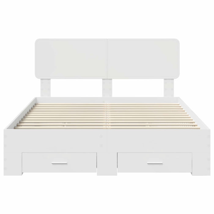 Cadru de pat cu headboard Alb 160 x 200 cm Lemn compozit - WALTI WALTI
