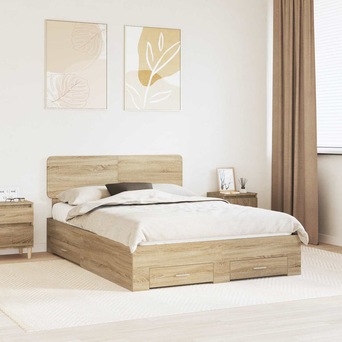 Cadru de pat cu sertar Stejar Sonoma 150 x 200 cm Lemn compozit - WALTI WALTI