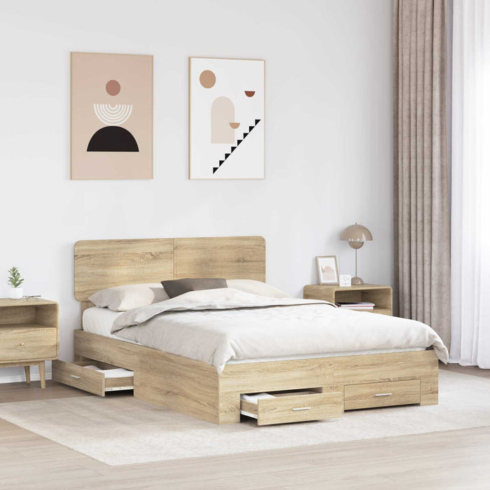 Cadru de pat cu sertar Stejar Sonoma 150 x 200 cm Lemn compozit - WALTI WALTI