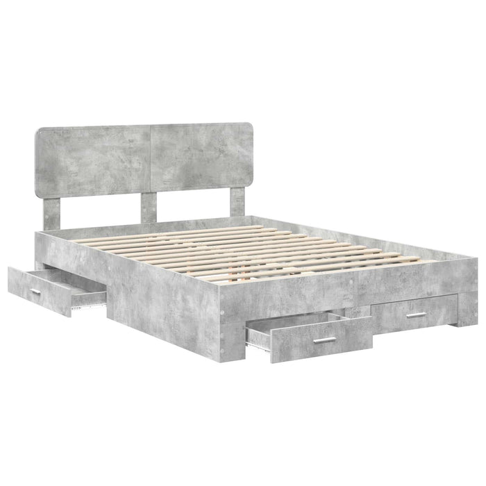 Cadru de pat cu sertar Gri din beton 150 x 200 cm Lemn compozit - WALTI WALTI