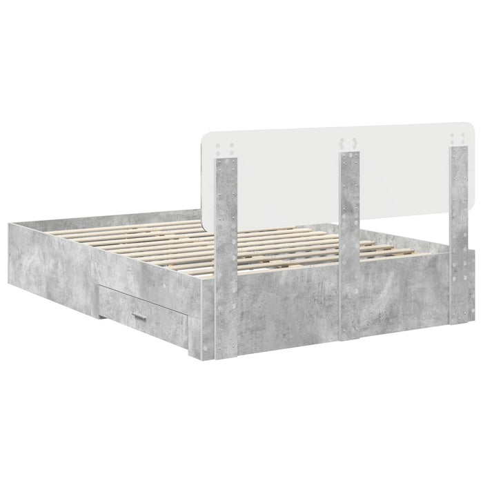 Cadru de pat cu sertar Gri din beton 140 x 200 cm Lemn compozit - WALTI WALTI