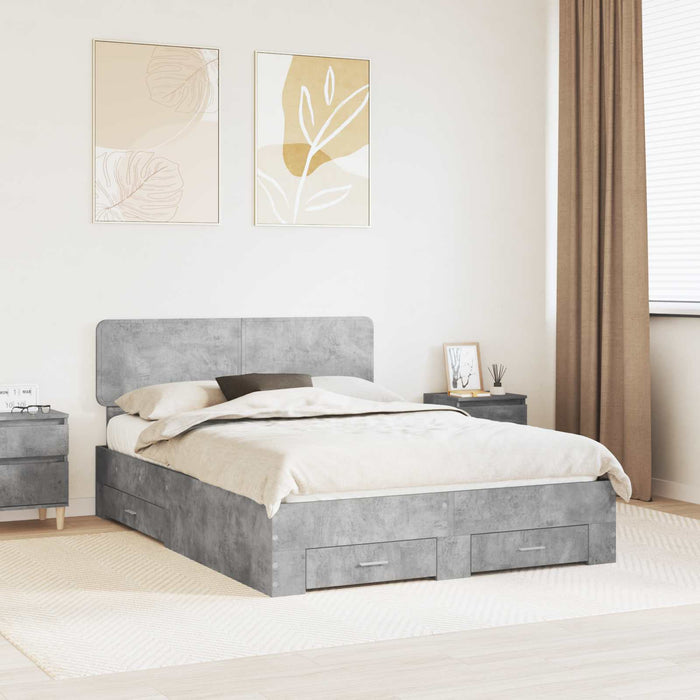 Cadru de pat cu sertar Gri din beton 140 x 190 cm Lemn compozit - WALTI WALTI