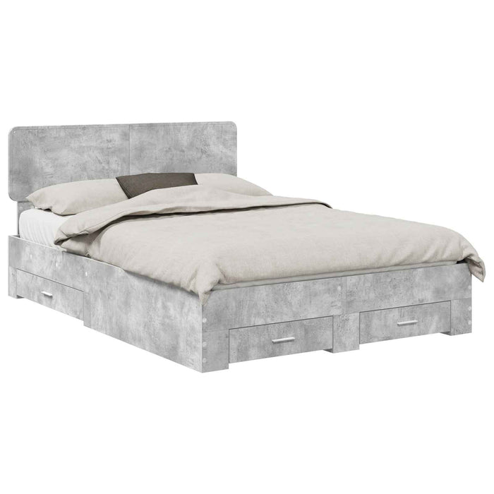 Cadru de pat cu sertar Gri din beton 140 x 190 cm Lemn compozit - WALTI WALTI