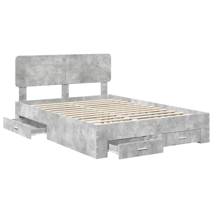 Cadru de pat cu sertar Gri din beton 140 x 190 cm Lemn compozit - WALTI WALTI