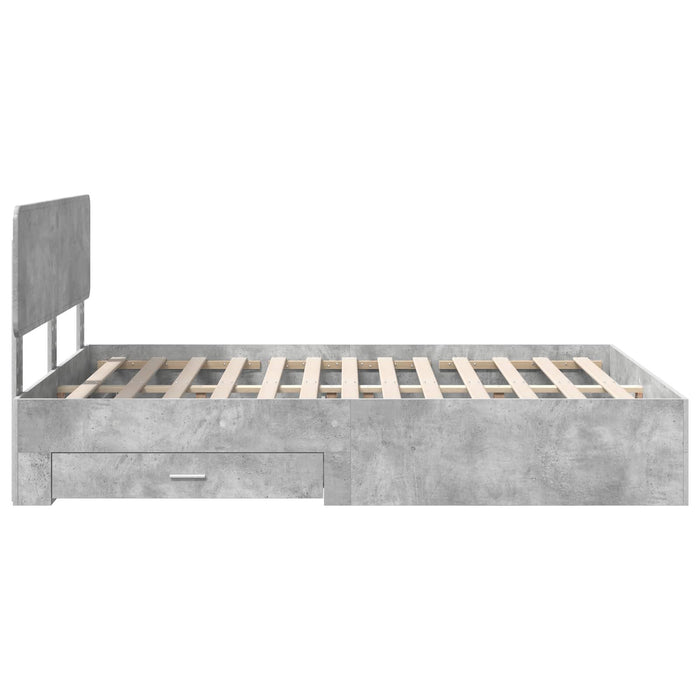 Cadru de pat cu sertar Gri din beton 140 x 190 cm Lemn compozit - WALTI WALTI