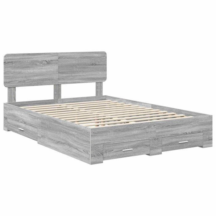 Cadru de pat cu headboard Gri Sonoma 140 x 190 cm Lemn compozit - WALTI WALTI