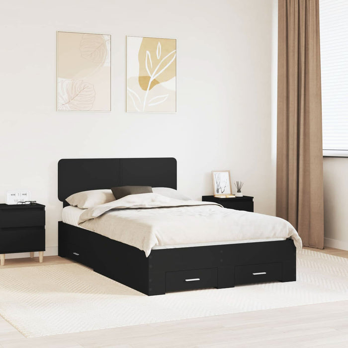 Cadru de pat cu headboard Negru 135 x 190 cm Lemn compozit - WALTI WALTI