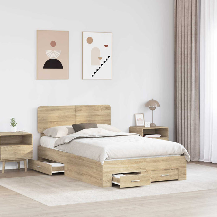 Cadru de pat cu sertar Stejar Sonoma 135 x 190 cm Lemn compozit - WALTI WALTI