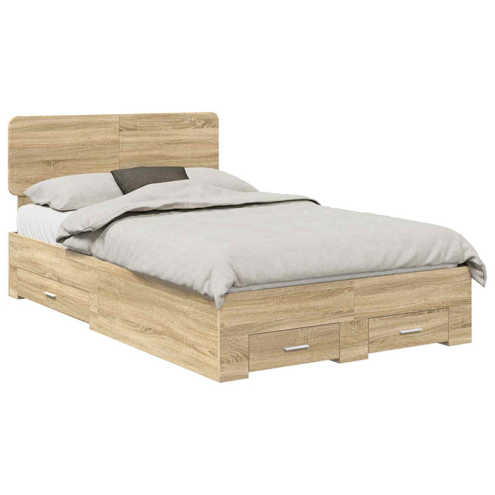 Cadru de pat cu sertar Stejar Sonoma 135 x 190 cm Lemn compozit - WALTI WALTI