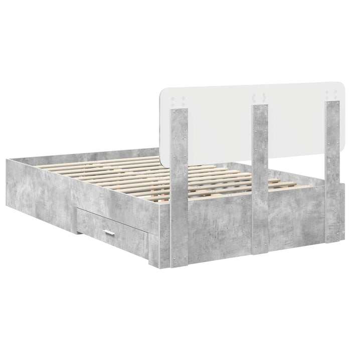 Cadru de pat cu sertar Gri din beton 135 x 190 cm Lemn compozit - WALTI WALTI