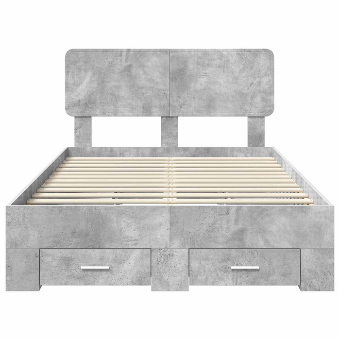 Cadru de pat cu sertar Gri din beton 135 x 190 cm Lemn compozit - WALTI WALTI