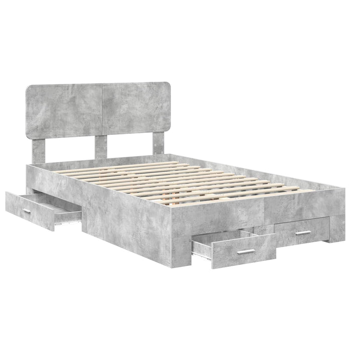 Cadru de pat cu sertar Gri din beton 120 x 190 cm Lemn compozit - WALTI WALTI