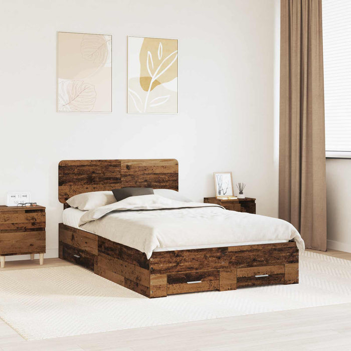 Cadru de pat cu headboard Lemn vechi 120 x 190 cm Lemn compozit - WALTI WALTI