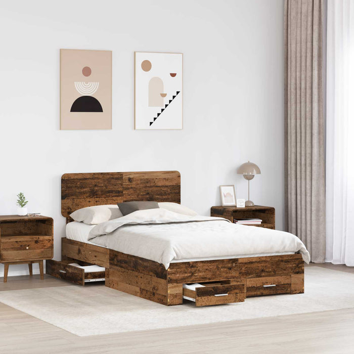 Cadru de pat cu headboard Lemn vechi 120 x 190 cm Lemn compozit - WALTI WALTI