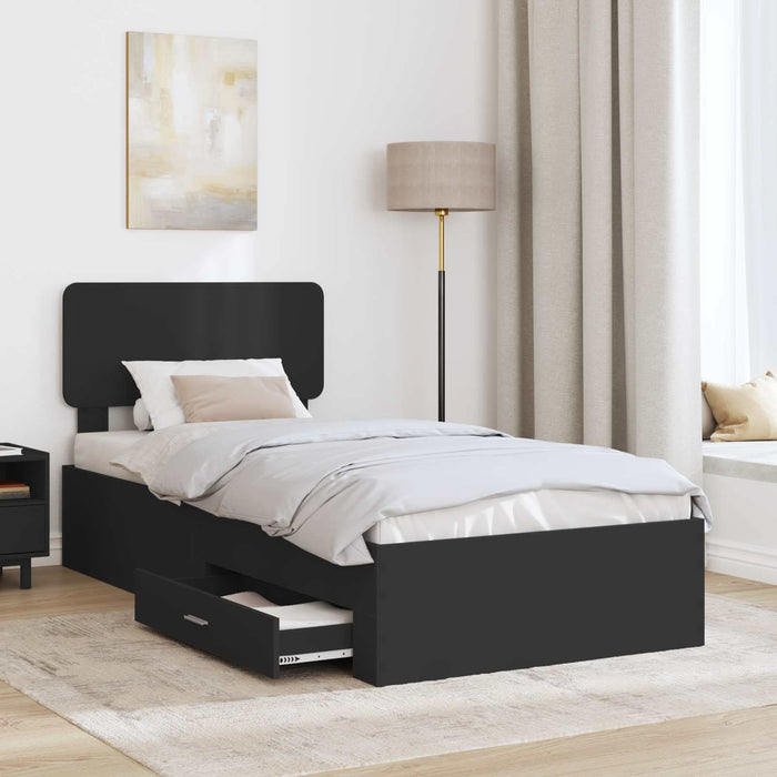 Cadru de pat cu headboard Negru 100 x 200 cm Lemn compozit - WALTI WALTI
