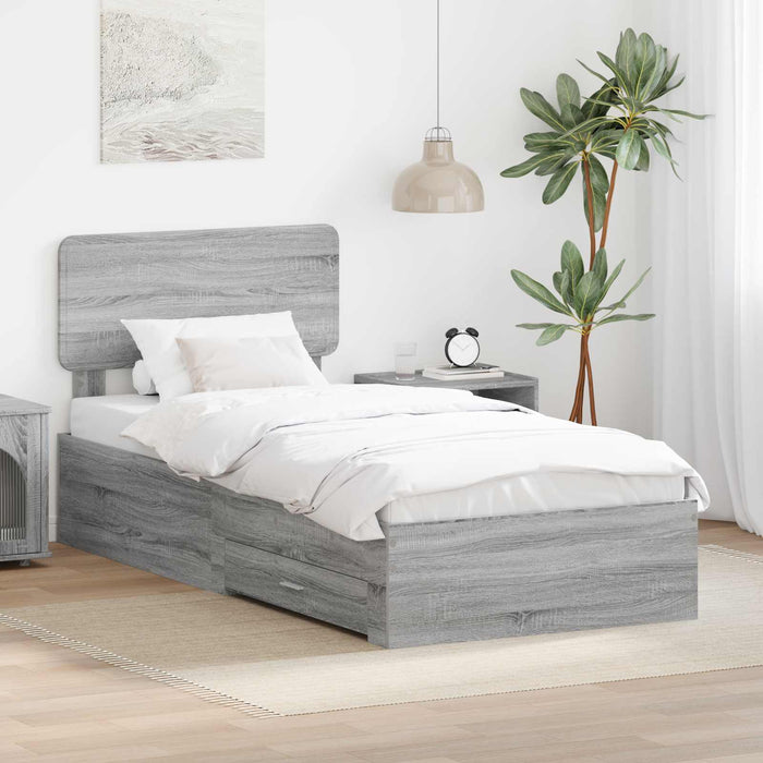 Cadru de pat cu headboard Gri Sonoma 100 x 200 cm Lemn compozit - WALTI WALTI