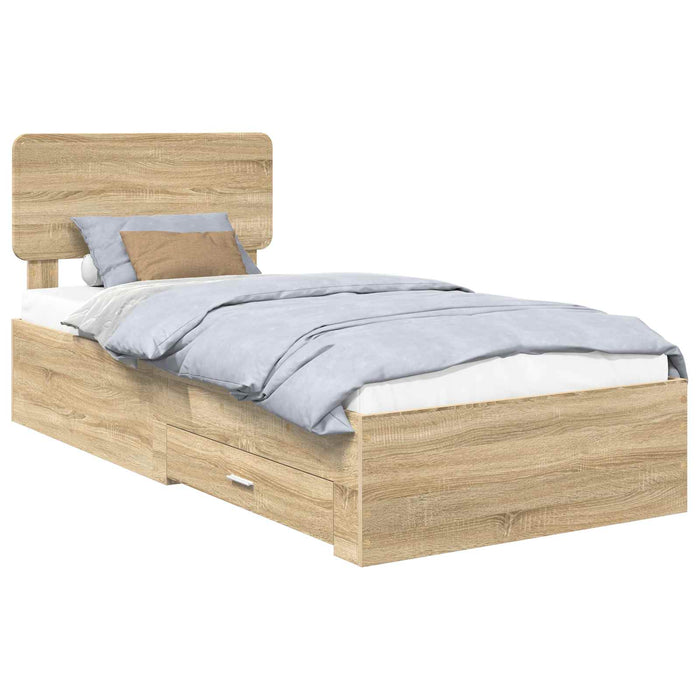 Cadru de pat cu sertar Stejar Sonoma 90 x 200 cm Lemn compozit - WALTI WALTI