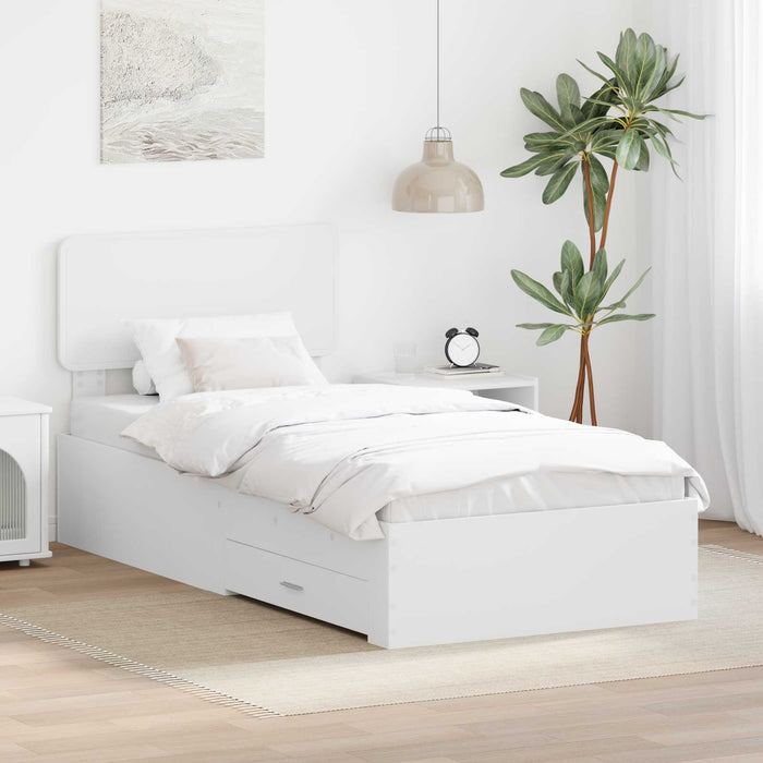 Cadru de pat cu headboard Alb 90 x 190 cm Lemn compozit - WALTI WALTI