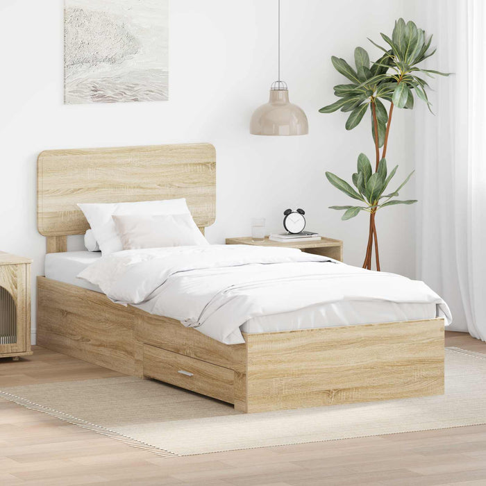 Cadru de pat cu sertar Stejar Sonoma 90 x 190 cm Lemn compozit - WALTI WALTI
