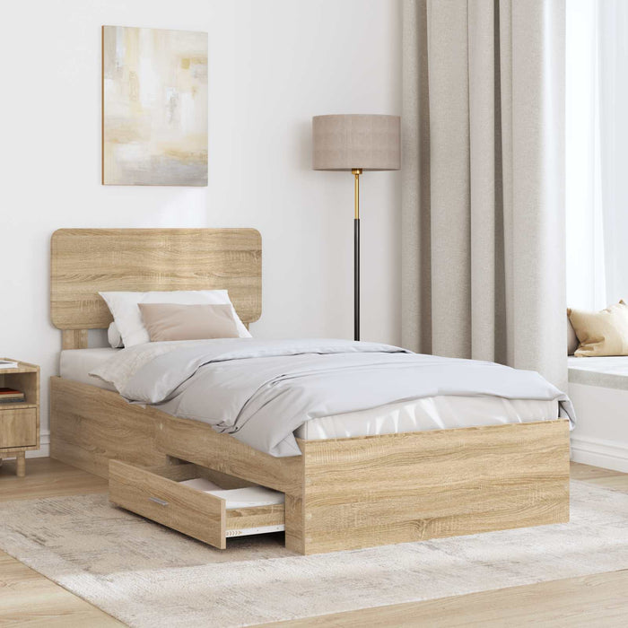 Cadru de pat cu sertar Stejar Sonoma 90 x 190 cm Lemn compozit - WALTI WALTI