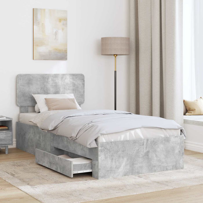 Cadru de pat cu sertar Gri din beton 90 x 190 cm Lemn compozit - WALTI WALTI
