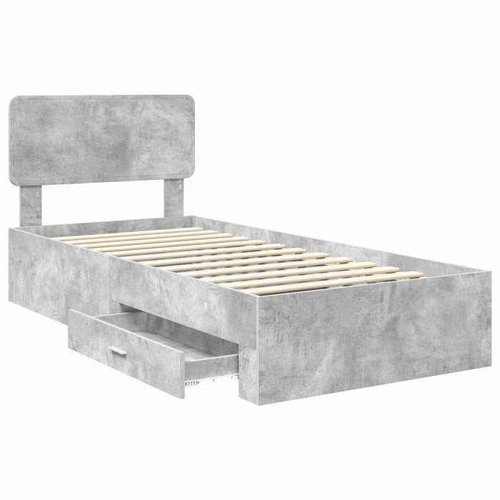Cadru de pat cu sertar Gri din beton 90 x 190 cm Lemn compozit - WALTI WALTI